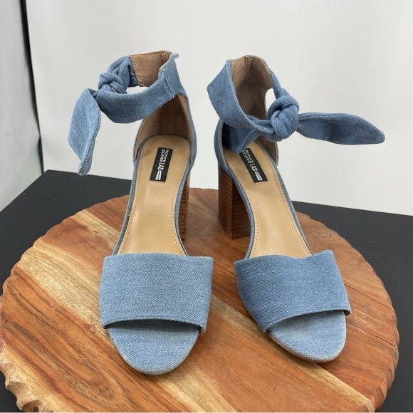 Design Lab Oni Bow Ankle Strap heel Sandals Denim, 10 blue - Picture 2 of 10